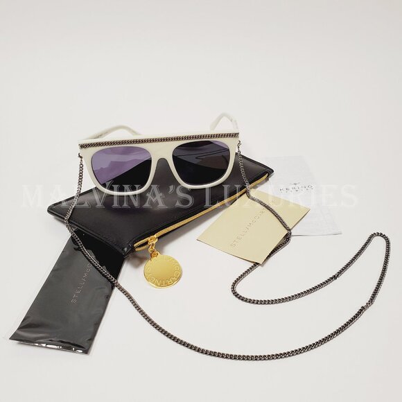 STELLA MCCARTNEY SUNGLASSES SC00435 OVERSIZED WHITE FALABELLA SILVER CHAIN main image 6